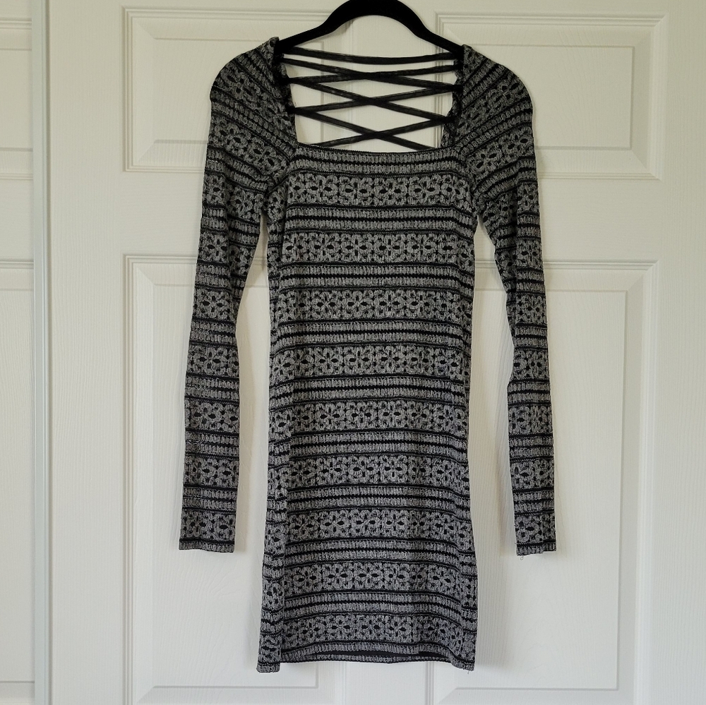 Free People Black And Gray Long Sleeve Dress